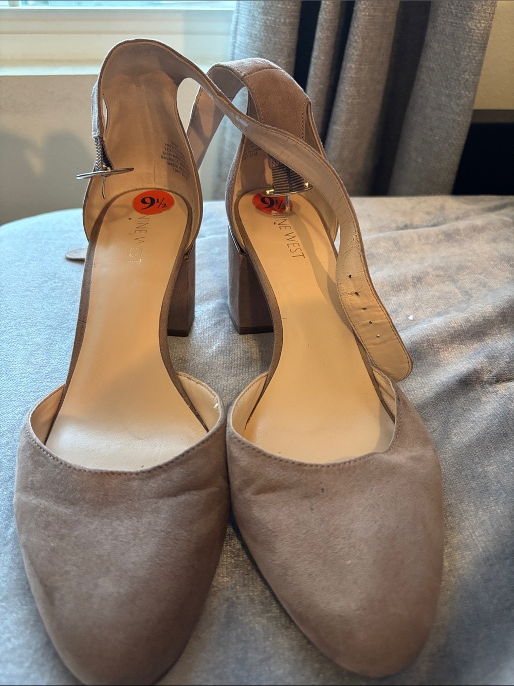 Nine West Taupe Suede Block Heel Slingback Pumps